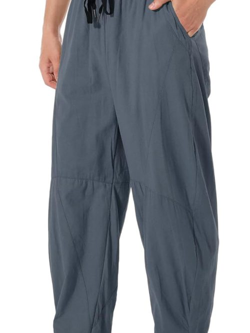 Men's Linen Cotton Loose Fit Casual Lightweight Elastic Waist Summer Beach Pants