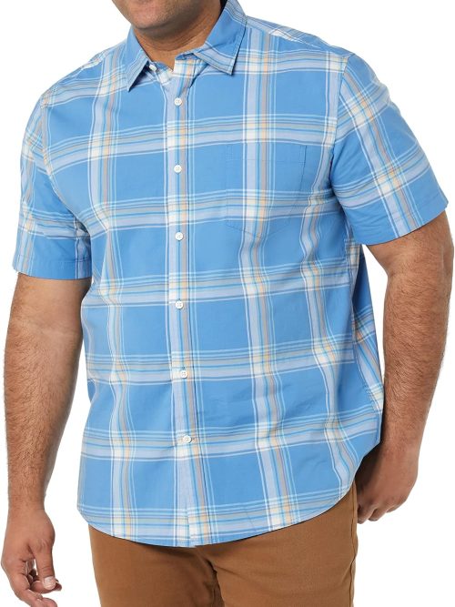 Men's Short Sleeve Dress Shirt with Stretch, Charcoal White Vertical Stripe