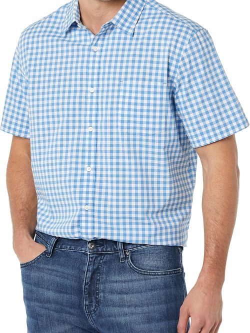 Men's Short Sleeve Dress Shirt with Stretch, Charcoal White Vertical Stripe