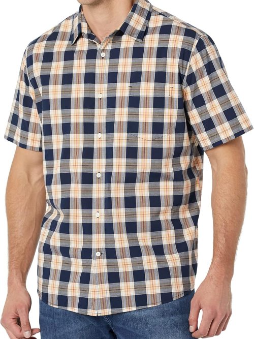 Men's Short Sleeve Dress Shirt with Stretch, Charcoal White Vertical Stripe
